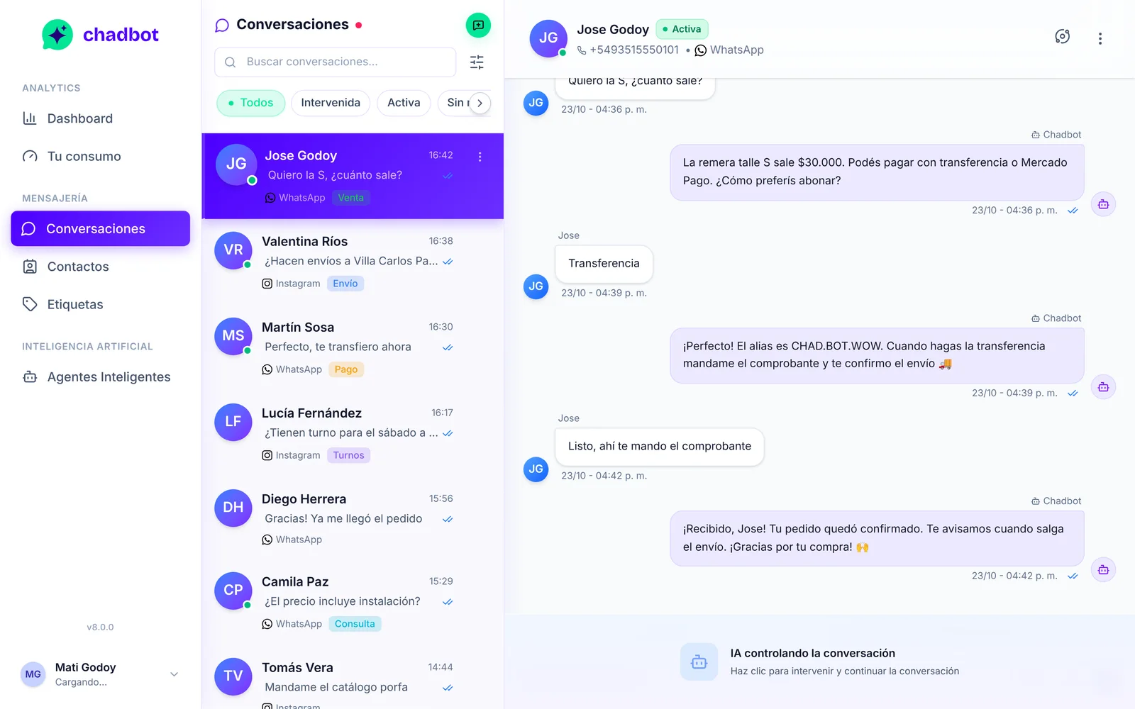 Chadbot conversation inbox